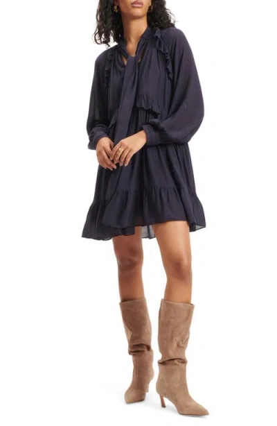 Nobody's Child Bohana Long Sleeve Ruffle Minidress In Navy