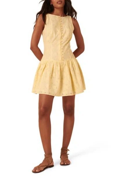 Nobody's Child Claudia Drop Waist Organic Cotton Broderie Anglaise Minidress In Yellow
