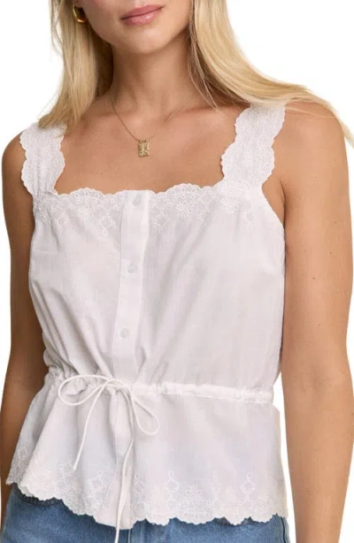 Nobody's Child Elena Cotton Rich Square Neck Broderie Detail Tie Waist Cami Top In White