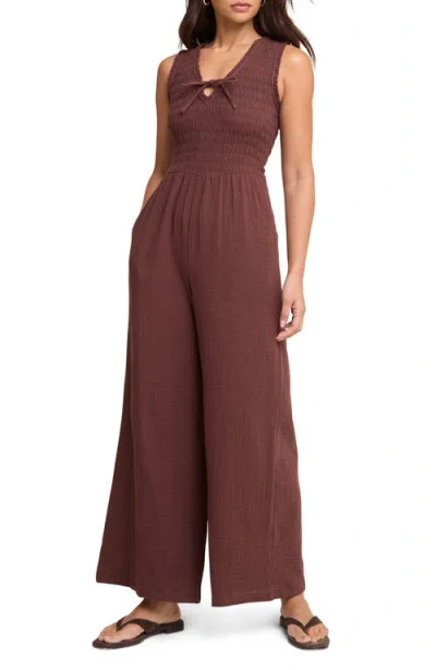 Nobody's Child Jayda Cotton V-neck Shirred Bodice Wide Leg Jumpsuit In Multi