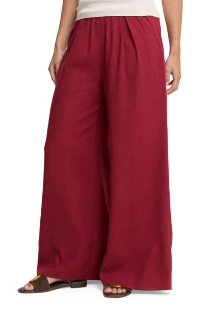 Nobody's Child Jerrow Linen Blend Wide Leg Pants In Burgundy