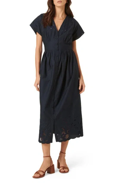 Nobody's Child Levi Embroidered Organic Cotton Midi Dress In Navy