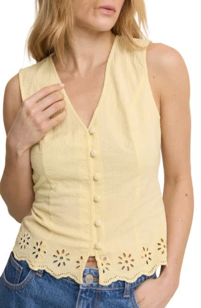 Nobody's Child Lindy Cotton Seersucker Eyelet Detail Vest In Yellow