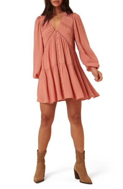 Nobody's Child Marley Long Sleeve Babydoll Minidress In Neutral
