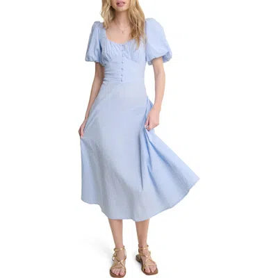 Nobody's Child Melody Texture Puff Sleeve Organic Cotton Midi Dress In Blue