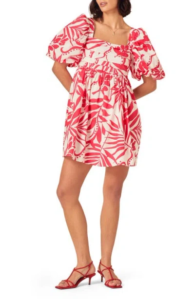 Nobody's Child Nova Print Organic Cotton Puff Sleeve Minidress In Red