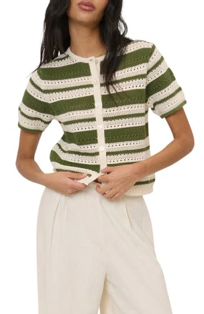 Nobody's Child Open Knit Short Sleeve Cardigan In Green