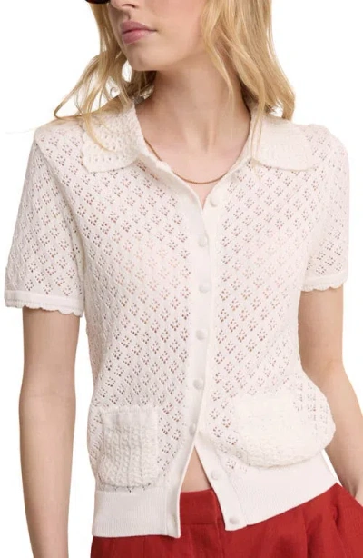 Nobody's Child Open Knit Short Sleeve Cardigan In Neutral