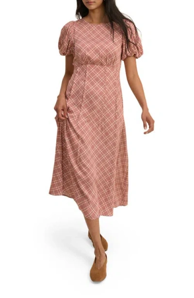 Nobody's Child Quinn Satin Puff Sleeve Midi Tea Dress In Pink