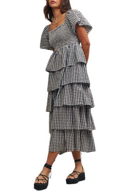 Nobody's Child Rosalia Gingham Tiered Organic Cotton Maxi Dress In Black