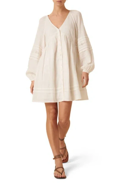 Nobody's Child Shanice Long Sleeve Organic Cotton Babydoll Minidress In White