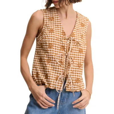Nobody's Child Tessa Embroidered Tie Front Vest In Orange
