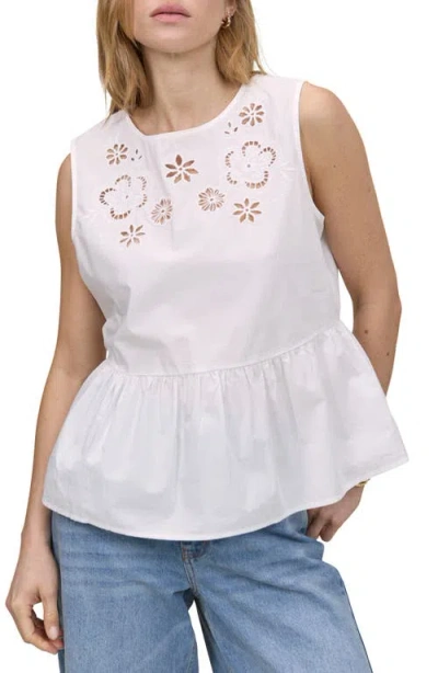 Nobody's Child Vera Floral Eyelet Cotton Peplum Top In Neutral