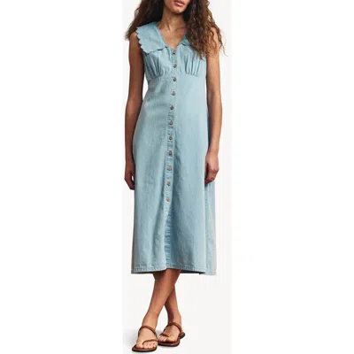 Nobody's Child Wylde Button Front Organic Cotton Maxi Dress In Blue