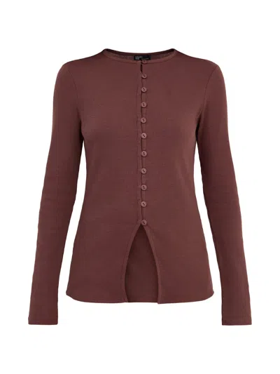 Nobody's Child Rhea Ribbed Long Sleeves Waistcoat Top In Brown