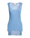 Nocold Woman Tank Top Azure Size M Viscose, Polyester, Metallic Fiber In Blue