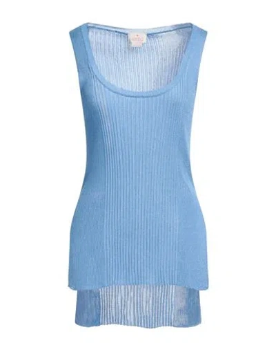 Nocold Woman Tank Top Azure Size M Viscose, Polyester, Metallic Fiber In Blue