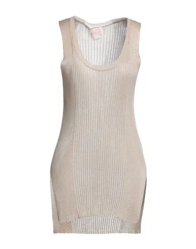 Nocold Woman Tank Top Beige Size L Viscose, Polyester, Metallic Fiber