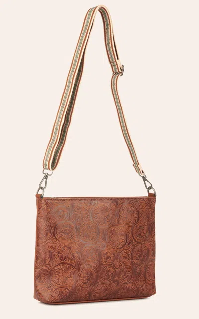 Nocona Amelia Cinnamon Floral Tooled Camera Strap Crossbody Bag In Brown