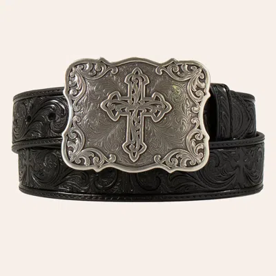 Nocona Black & Silver Embossed Cross Belt Buckle