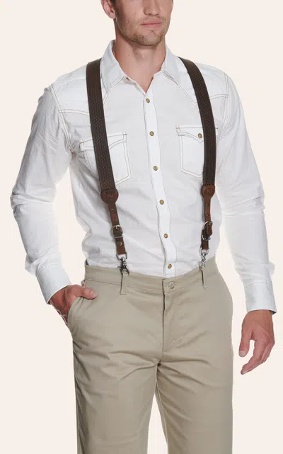 Nocona Brown Basket Weave Suspenders In Black