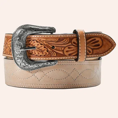 Nocona Brown Floral Tooled & Natural Roughout Belt