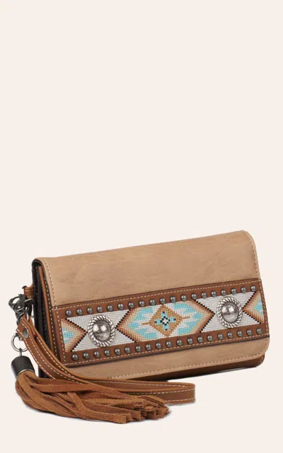 Nocona Carmen Tan With Southwest Stitching And Conchos Clutch Wallet In Brown