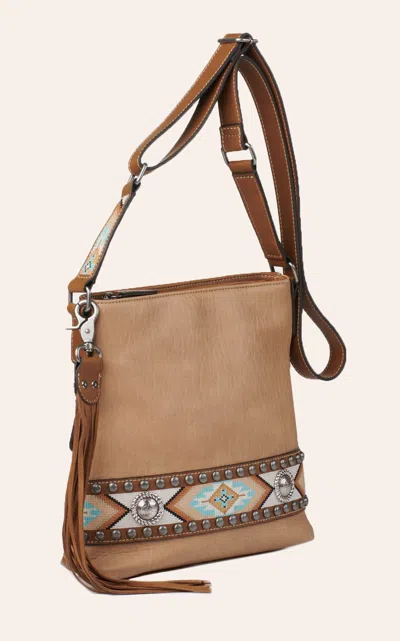 Nocona Carmen Tan With Southwest Stitching And Conchos Concealed Carry Crossbody Handbag In Brown