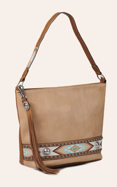 Nocona Carmen Tan With Southwest Stitching And Conchos Concealed Carry Tote Handbag In Brown