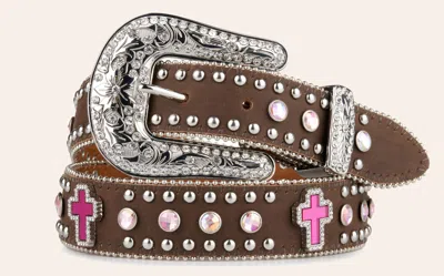 Nocona Children's Medium Brown Leather Pink Cross Crystals
