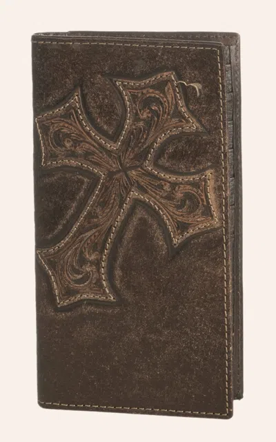 Nocona Dark Brown With Diagonal Cross Men's Rodeo Wallet/checkbook Cover