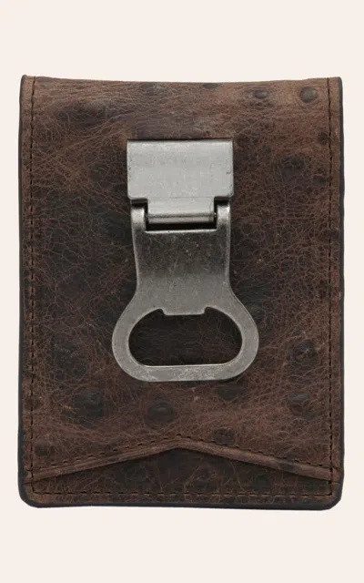 Nocona Dbl Barrel Brown Ostrich Print With Bottle Cap Money Clip Bi-fold Wallet