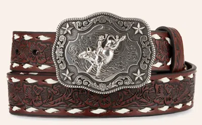 Nocona Embossed Children's Brown Floral Embossed With  White Lace Western Belt