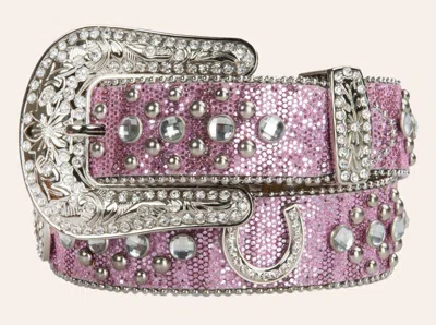 Nocona Girls' Pink Glitter With Horseshoe Concho & Rhinestones Belt In Pattern