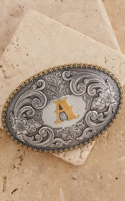 Nocona M&f Western Productions Gold "a" Silver Etched Floral Large Oval Belt Buckle In Transparent