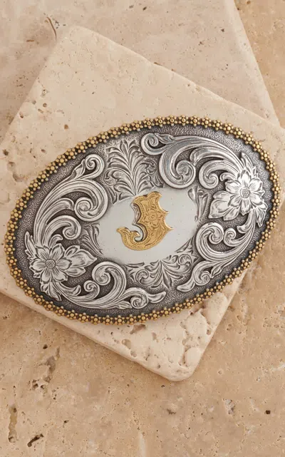 Nocona M&f Western Productions Gold "j" With Silver Etched Floral Large Oval Belt Buckle