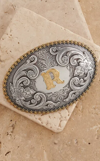 Nocona M&f Western Productions Gold "r" Silver Etched Floral Large Oval Belt Buckle In Transparent