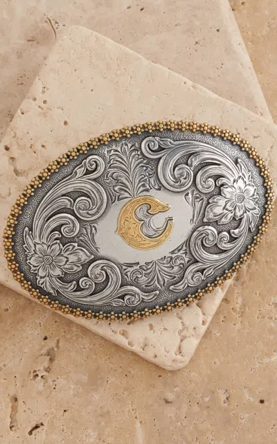 Nocona M&f Western Productions Gold"c" Silver Floral Large Oval Belt Buckle In Metallic