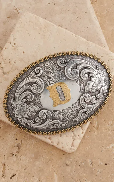 Nocona M&f Western Productions Large Oval "d" With Etched Floral Detail Belt Buckle In Silver