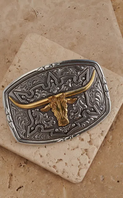 Nocona M&f Western Products Gold Steer With Silver Etched Rectangular Belt Buckle