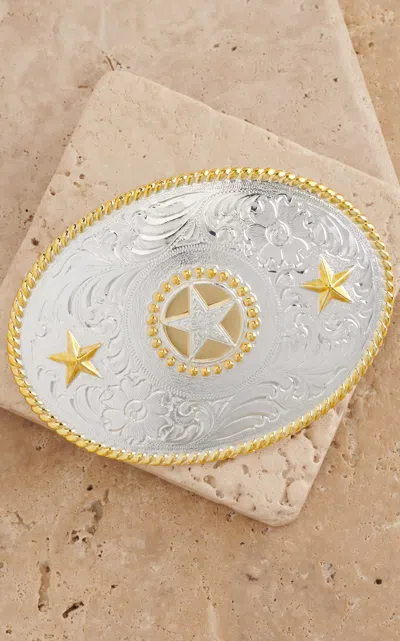 Nocona M&f Western Products Silver With Floral Etching Gold Rope And Star Detailing Justin Star Belt Buckle