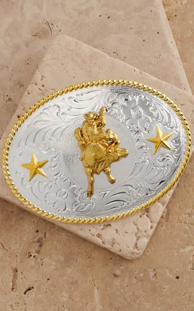 Nocona M&f Western Products Silver With Gold Rope Edge Centered Gold Bull Rider Belt Buckle
