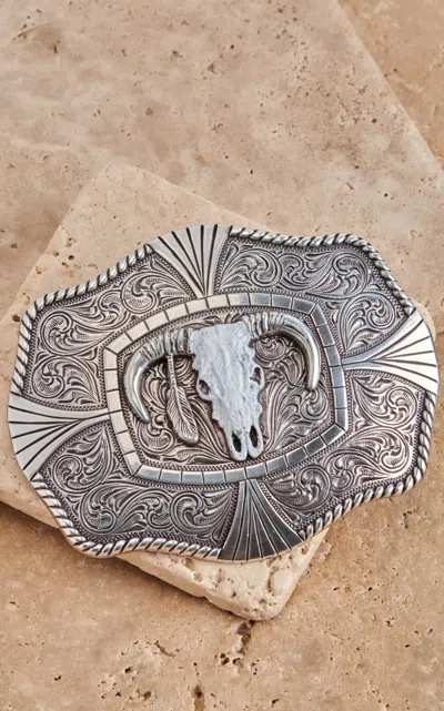 Nocona M&f Western Silver With White Skull Rectangle Belt Buckle