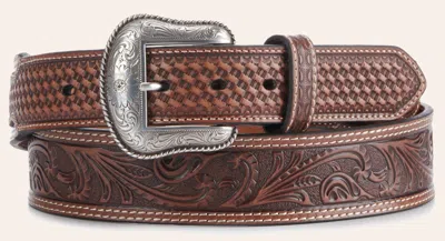 Nocona Men's Brown Floral Tooling And Basketweave Western Belt