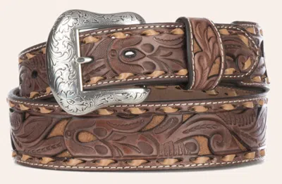 Nocona Men's Brown Genuine Leather Floral With Tan Inlay & Lace Western Belt