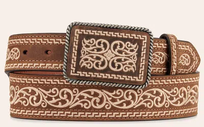 Nocona Men's Brown Intricately Embroidered Buckle And Western Belt