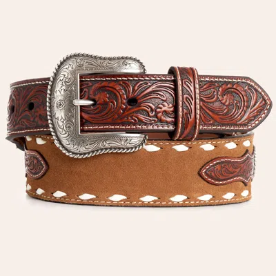 Nocona Men's Brown Stitched Floral Tooled Western Belt