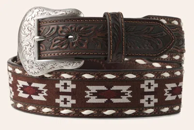 Nocona Men's Brown With Aztec Stitch And Whipstitching Western Belt