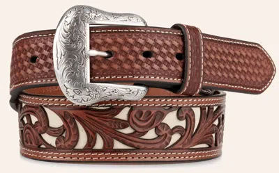 Nocona Men's Brown With Ivory Inlay Tooled Western Belt