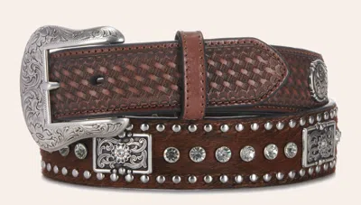 Nocona Men's Dark Brown Leather Rhinestone Accents Western Belt